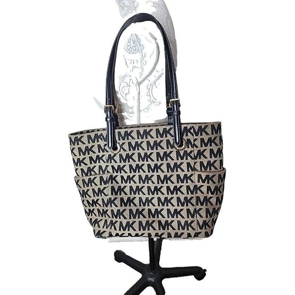 Michael Michael Kors MK Signature Khaki Canvas Tote Shoulder Bag 15X12X5 - Picture 3 of 16